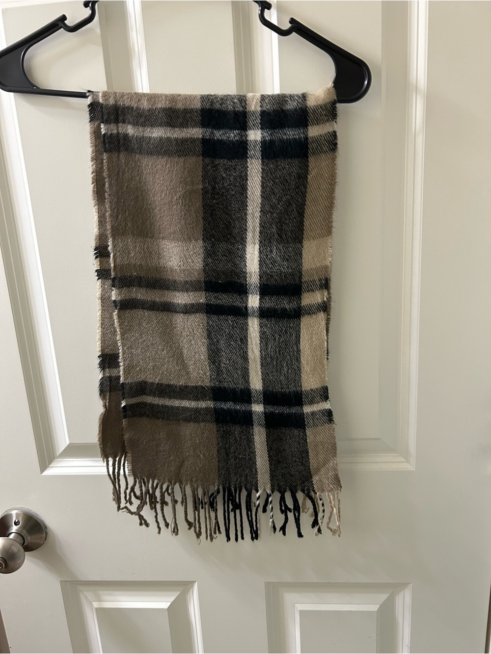 Burberry Plaid Scarf in Tan, Black, and Cream